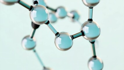 A close up of a molecule with a blue background. The molecule is made up of many small spheres - Powered by Adobe