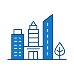 Obraz premium Buildings Line Editable Stroke Icon. Real Estate, City, Cityscape, House, Home, Apartment, Condominium, Hotel, Mall, Town, Architecture Buildings Icons Vector Illustration