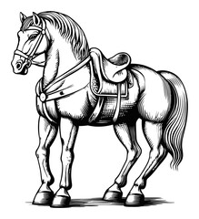 Detailed Engraving of a Noble Horse in Classic Illustration Style