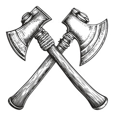 Vintage Engraving of Crossed Axes in Intricate Illustration Style