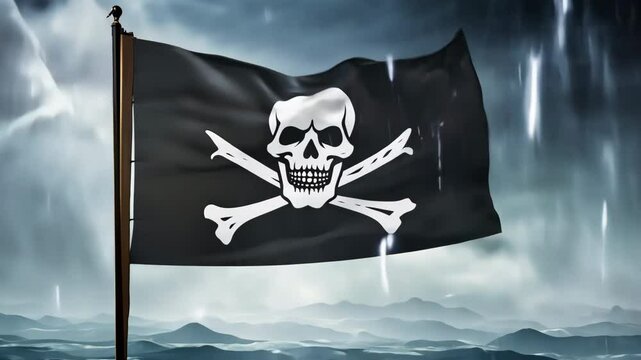 A pirate flag, also known as the Jolly Roger, often features a skull and crossbones