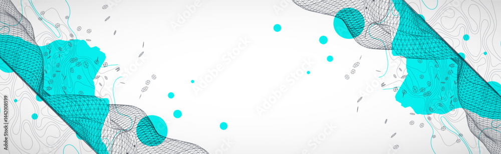 Aufkleber Template for science and technology presentation. Wireframe waves. Plexus style background.