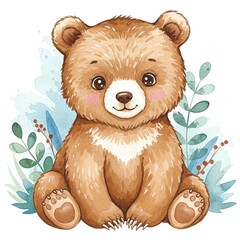 Watercolor illustration of a cute brown bear.