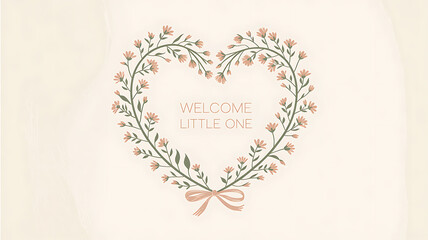 Heart floral wreath design welcome little one perfect baby shower invitation card template