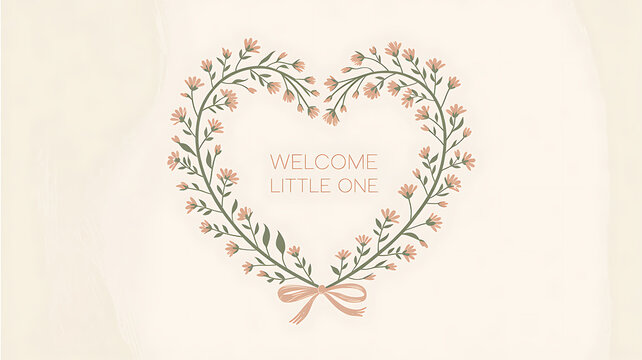 Heart floral wreath design welcome little one perfect baby shower invitation card template
