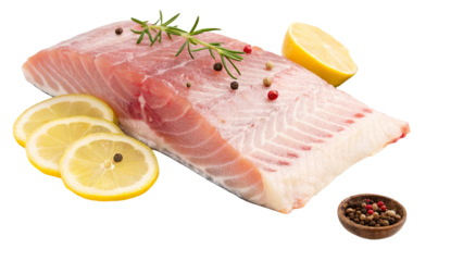 A fresh fillet of fatty Mahi mahi fish to grill isolated on transparent background