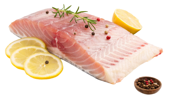 A fresh fillet of fatty Mahi mahi fish to grill isolated on transparent background