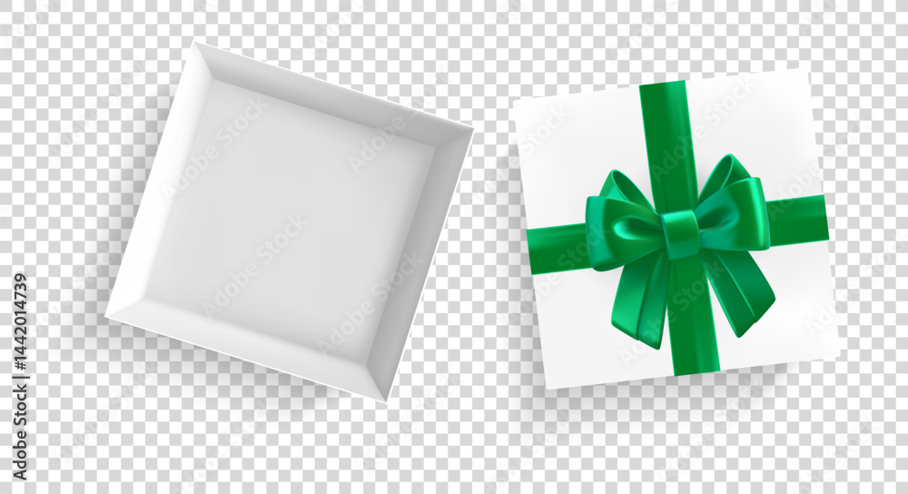 Aufkleber white gift box with green ribbon and bow. 3d vector elements isolated on transparent background
