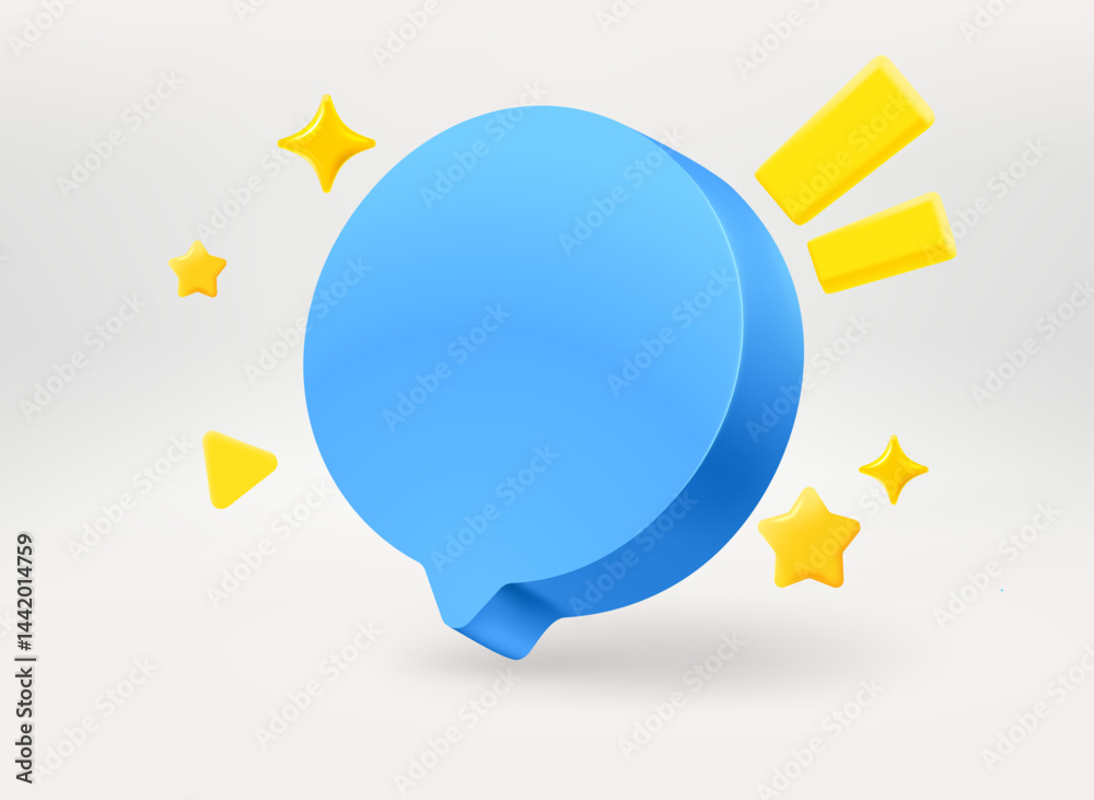 Poster speech bubble with stars. conversation concept. 3d vector illustration