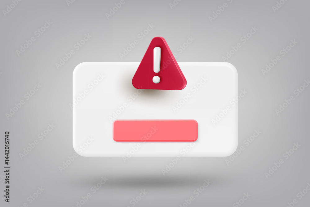 Poster Browser window with red exclamation sign. 3d vector illustration