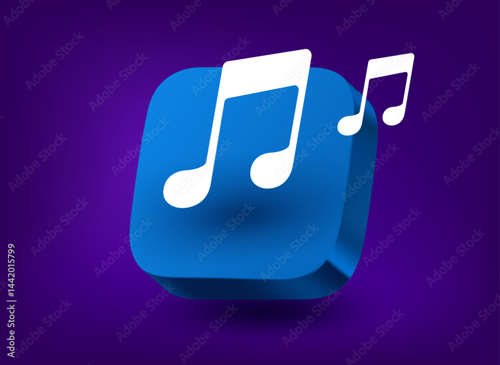 Poster Music application concept with two notes. Vector 3d application icon