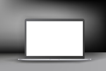 Modern notebook with white screen. 3d vector mockup