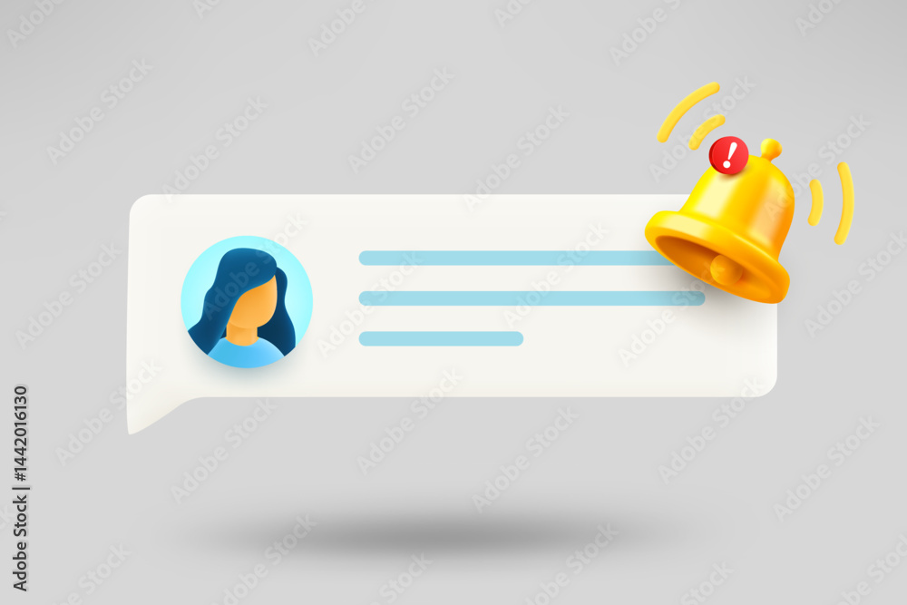 Poster new comment notification with the bell. new message concept. 3d vector illustration