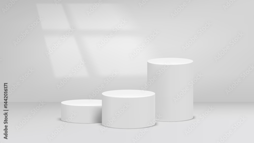 Fototapete empty bright studio with window light and podium. 3d vector background for product design