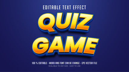 Editable text effect quiz game cartoon 3d style premium vector	