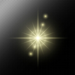 Light effect. White sparks and star glittering, flare sparkle. Gold luminous points. Vector particles on transparent background Gold glittering dots, particles, stars magic sparks. 