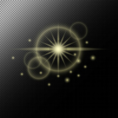 Light effect. White sparks and star glittering, flare sparkle. Gold luminous points. Vector particles on transparent background Gold glittering dots, particles, stars magic sparks. 