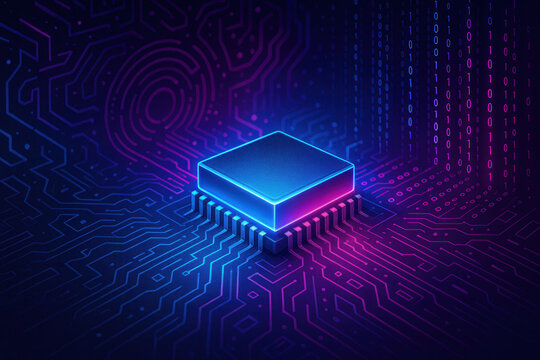 Exploring advanced computer chip technology digital world graphic design futuristic environment