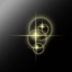 Light effect. White sparks and star glittering, flare sparkle. Gold luminous points. Vector particles on transparent background Gold glittering dots, particles, stars magic sparks. 