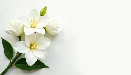 Obraz premium Elegant white floral arrangement on pure white backdrop, image, fresh