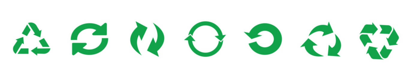 Set recycle sign icon solid black isolated on white background