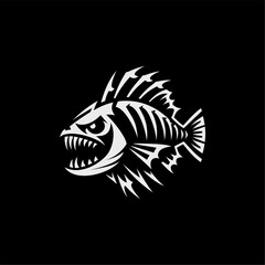 Aggressive Skeleton Fish Mascot Illustration on Black Background
