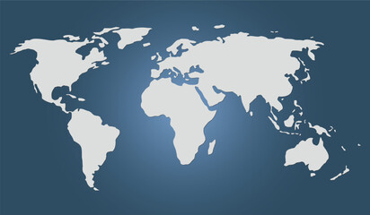 World map template with North and South America, Europe and Asia, Africa and Australia. World map on blue background.