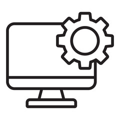 Computer monitor and settings gear outline icon	
