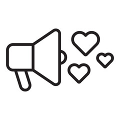 Megaphone with love hearts outline icon	
