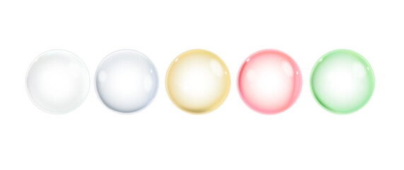 collection of serum bubbles isolated on transparent background. Collection of realistic collagen drops. Clear bubbles, aqua elements or dew patterns.