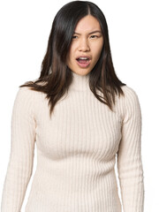 Fototapeta premium Young Chinese woman shouting very angry, rage concept, frustrated.