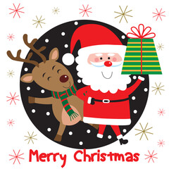 Cute santa and reindeer for christmas card, gift bag or box design	