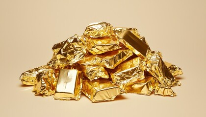 Golden chocolate pieces pile