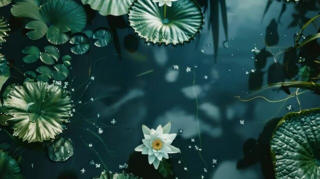 White water lily in serene water garden