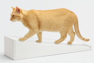 Cat Walks Gracefully Through Clear Smart Panel on a Modern Incline in a Bright Indoor Setting