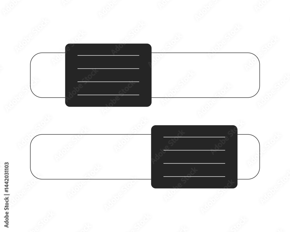 Poster two horizontal slider bars 2d line object. preference toggle switch. option selector. settings bar. 