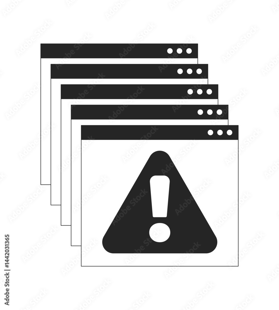 Poster error messages web multiple popups 2d line object. overlapping browser windows with alert triangle a