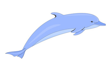 Dolphin underwater swimming forward gracefully 2D cartoon character. Sea creature. Ocean mammal. Water animal. Aquatic wildlife flat vector creature isolated on white. Spot illustration colorful