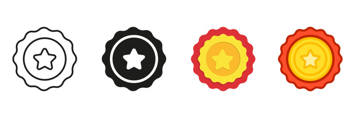 Badge Star Icon Line And Solid Icon Set. Award Emblem Star Design Symbol Collection. Isolated Vector Illustration