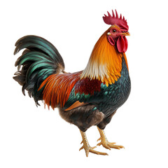 Fototapeta premium Colorful wyandotte rooster standing proudly against a transparent background showcasing its vibrant plumage, wyandotte rooster,isolated transparent background
