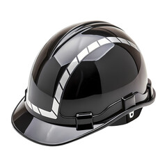 Fototapeta premium Black Hard Hat with Reflective Stripes Safety Gear for Construction Workers isolated on transparent background