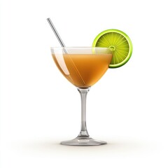 A vibrant cocktail with a lime garnish.