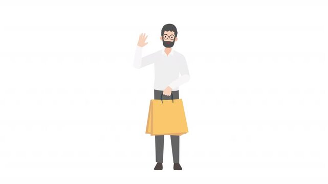 Man holding shopping bag cartoon animation