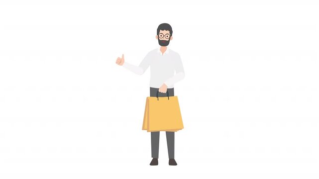Man holding shopping bag cartoon animation