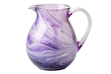 Elegant purple swirling glass pitcher container object isolated on transparent background.