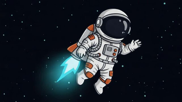 Floating astronaut clipart flying in outer space. 4K Video