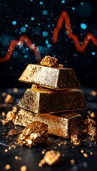 Stacked gold bars, falling market