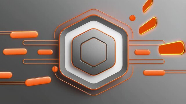 Abstract animation hexagonal core pulsating orange lights sleek modern technological design