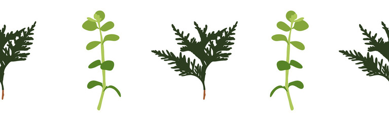 Leaves border on a white background. Hand-drawn illustration. Perfect for spring and summer.	