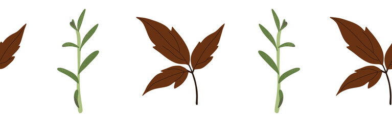 Leaves border on a white background. Hand-drawn illustration. Perfect for spring and summer.	